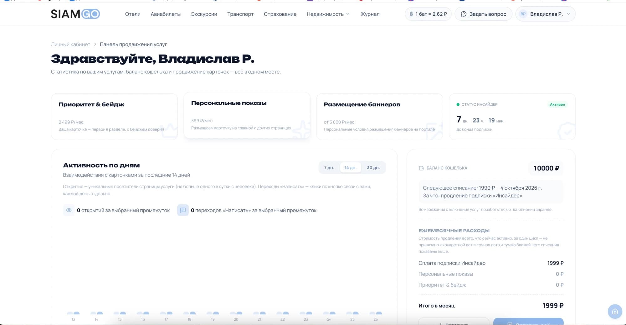SiamGo: Панель продвижения услуг